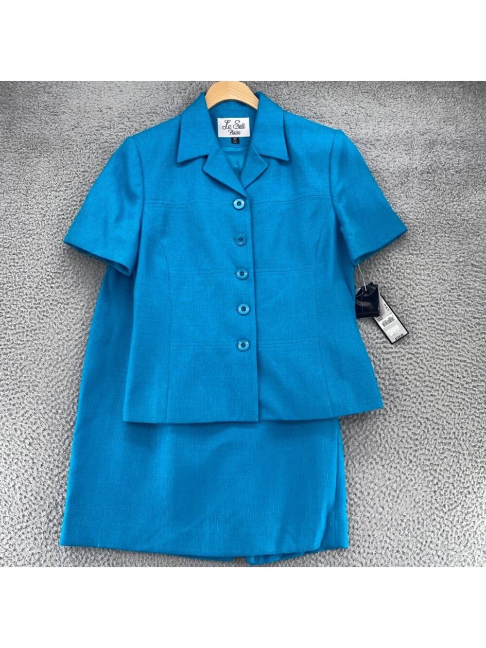 Le Suit Set Womens 8 Petite Blue Short Sleeve Blazer Straight Pencil Skirt NWT